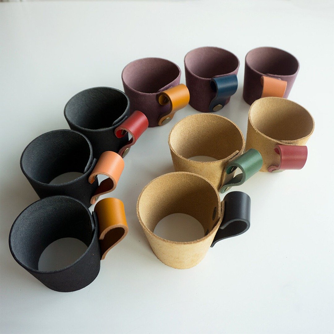 Italian Leather [Paper Cup Holder Set of 3] Paper Cup Holder Leather Mother's Day HH33K - 其他杯子 - 真皮 多色
