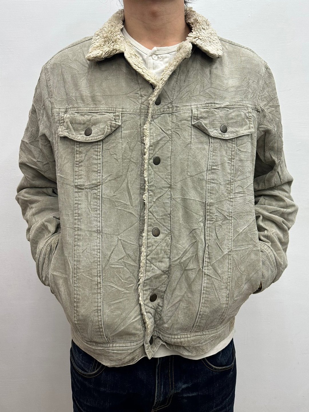 AMERICAN EAGLE 卡其 灯芯绒外套 古着 二手 内里铺棉 羊羔毛 - 男装外套 - 其他材质 卡其色