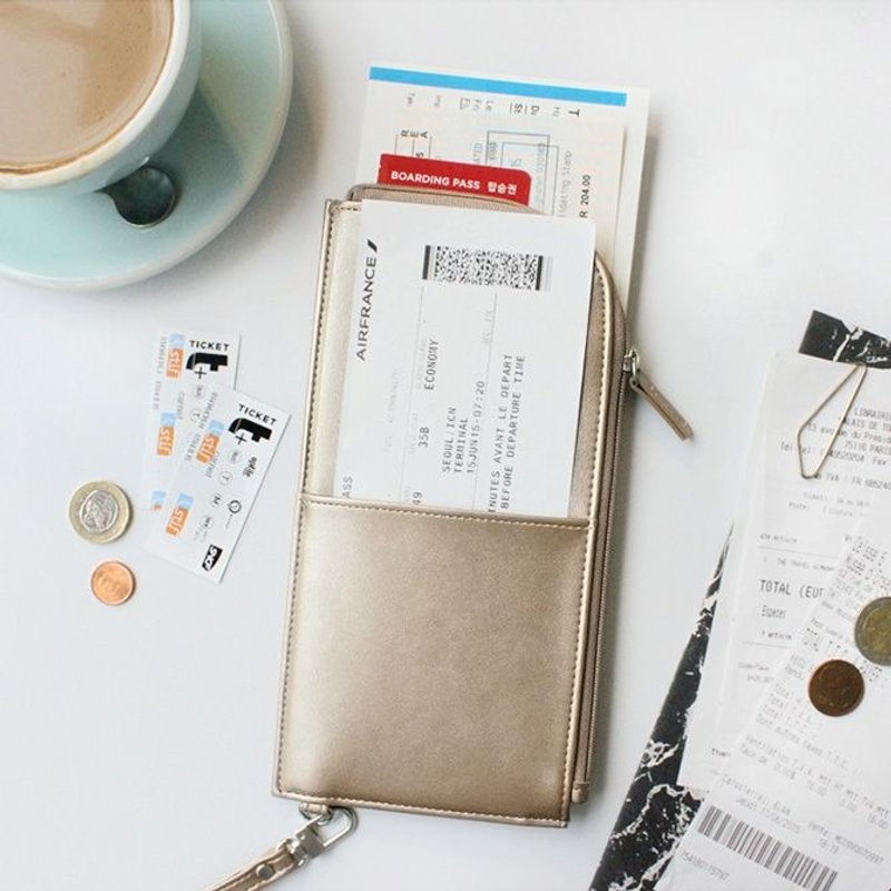 敲敲-Seeso-甜蜜回忆长版护照夹皮夹(附手提带)-奢华金,SSO33330 - 护照夹/护照套 - 真皮 金色