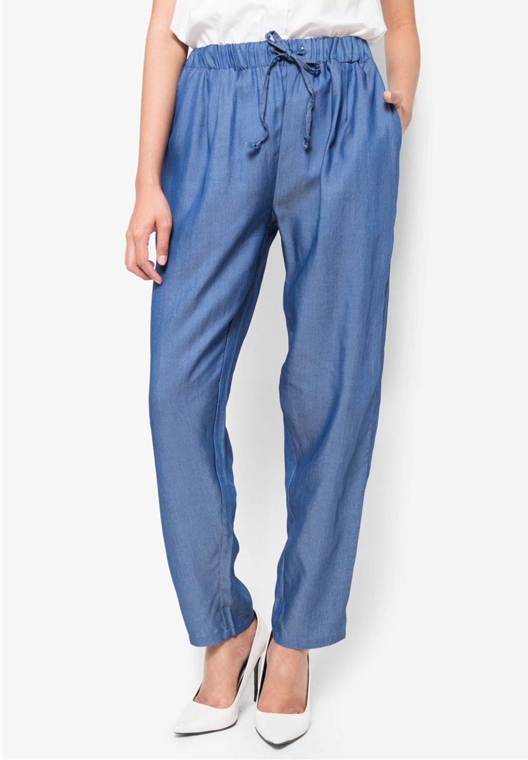 Trousers Wide-Leg Sheen Effect. - 女装长裤 - 其他材质 蓝色
