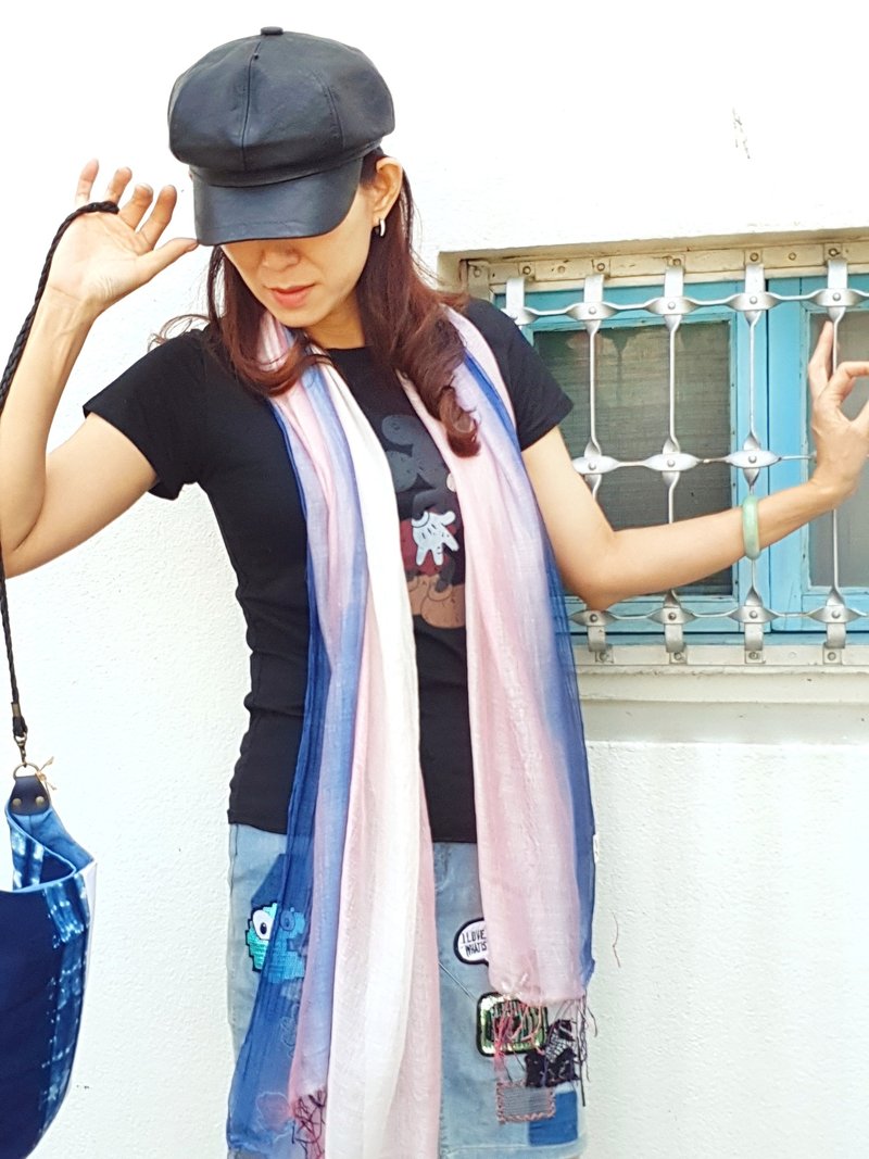 绣球花语~丝棉流苏长巾　个性气质独一无二 - 丝巾 - 丝．绢 粉红色