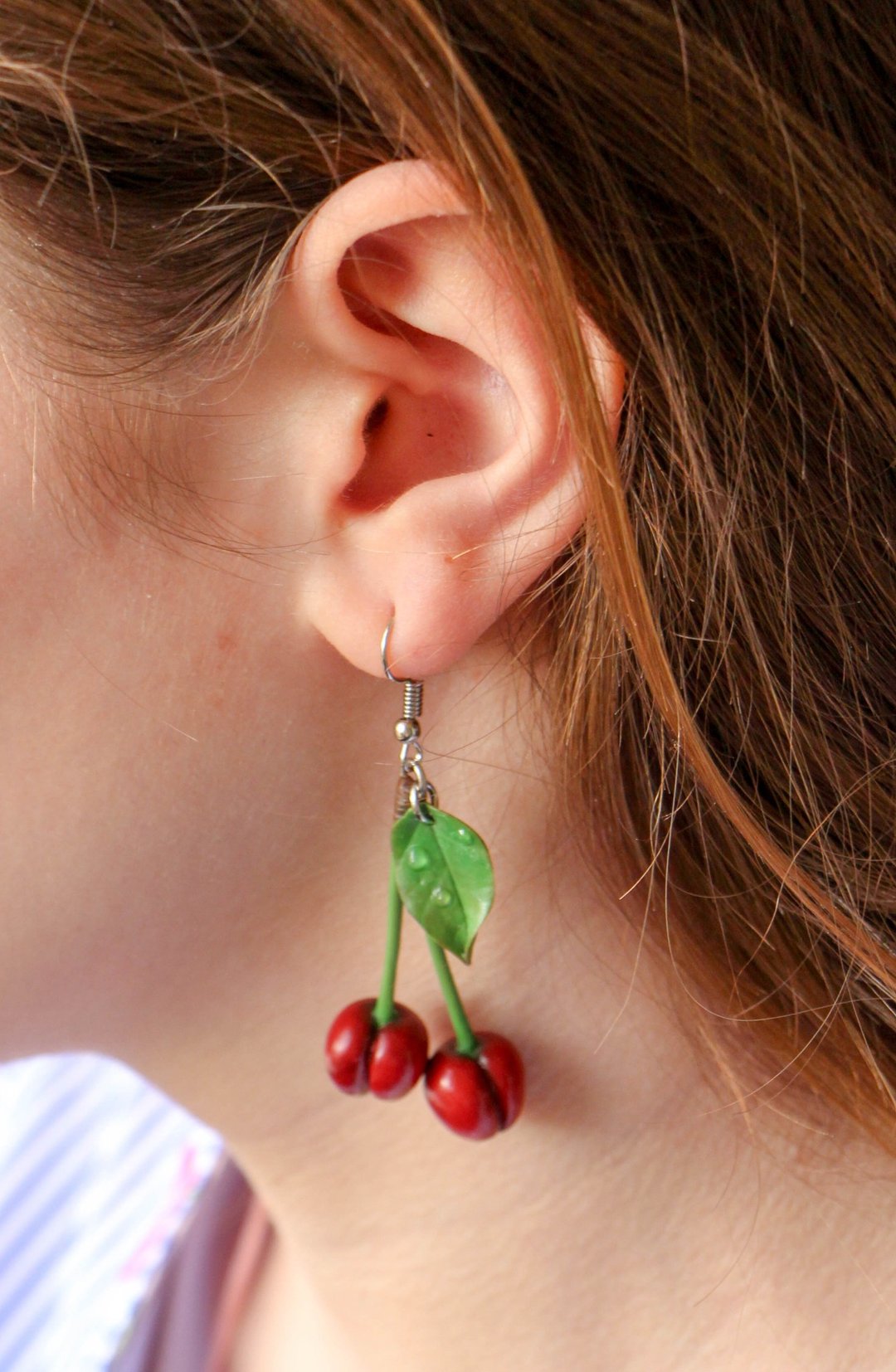 Summer earrings, Cherry earrings - 耳环/耳夹 - 其他材质 红色
