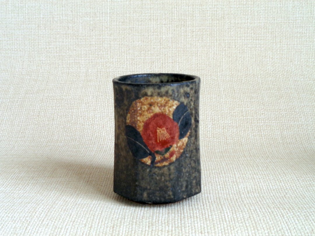 八角汤杯 金银彩红山茶 a - 茶具/茶杯 - 陶 黑色