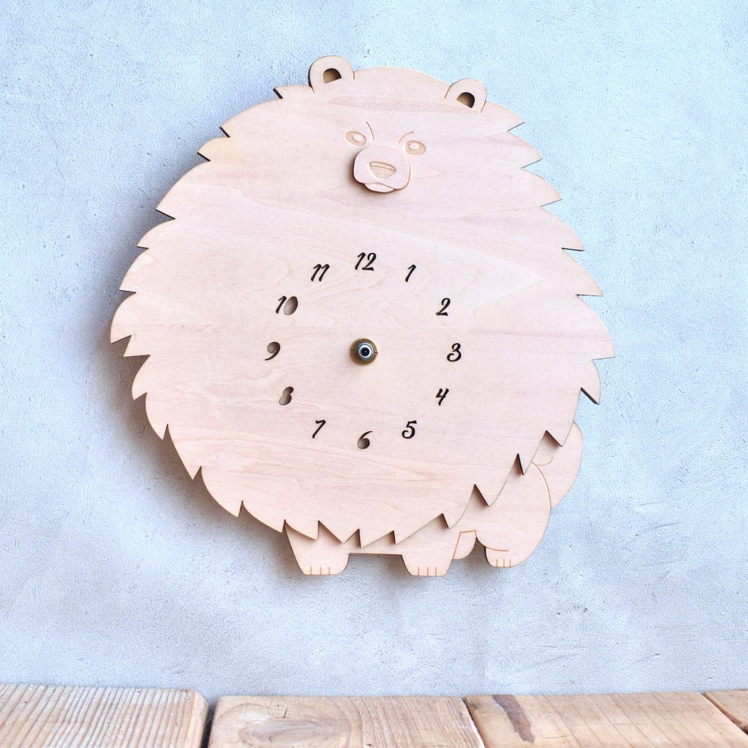 Pomeranian Plane Mofumofu Clock Wooden Wall Clock - 时钟/闹钟 - 木头 卡其色