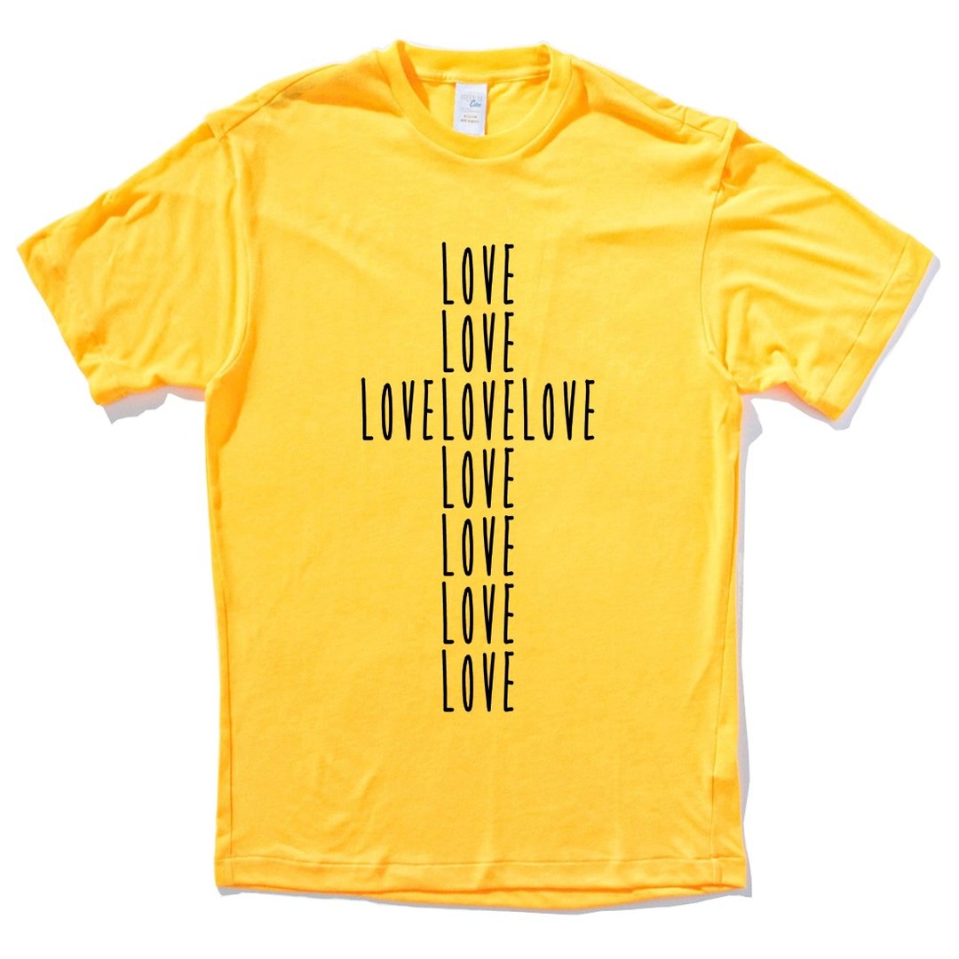 LOVE CROSS 短袖T恤 黄色 十字架 爱 宗教 耶稣 基督 - 男装上衣/T 恤 - 棉 黄色
