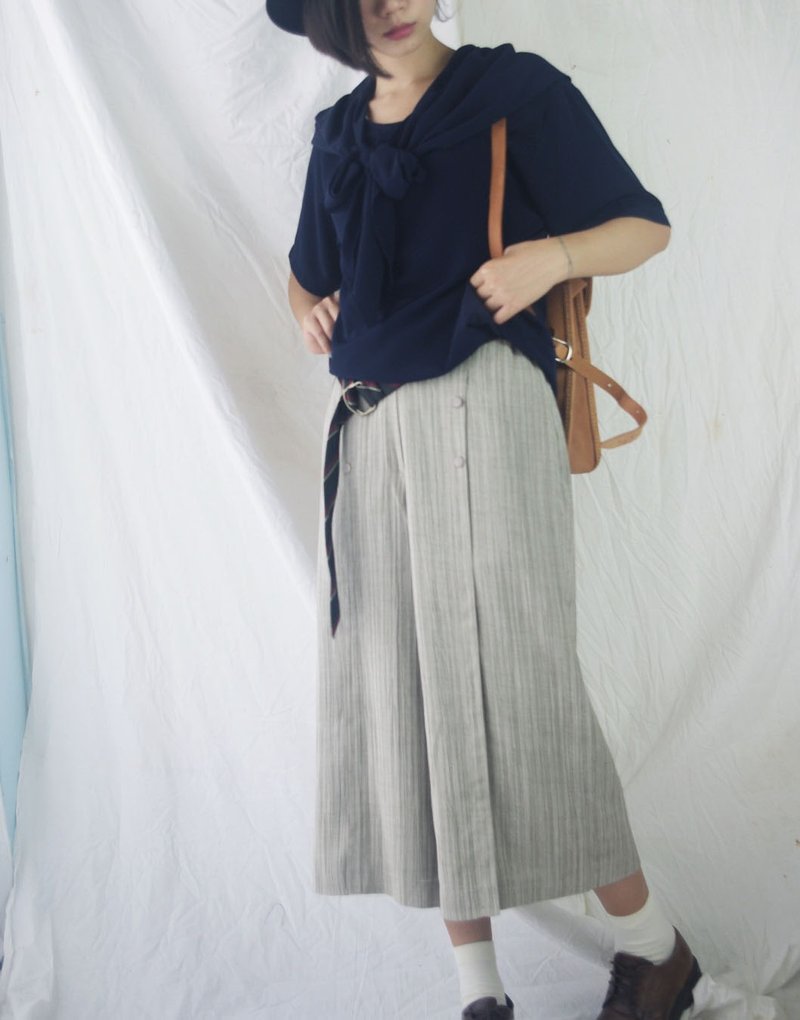 寻宝古着-木纹质感浅驼排扣九分宽裤 - 女装长裤 - 聚酯纤维 卡其色