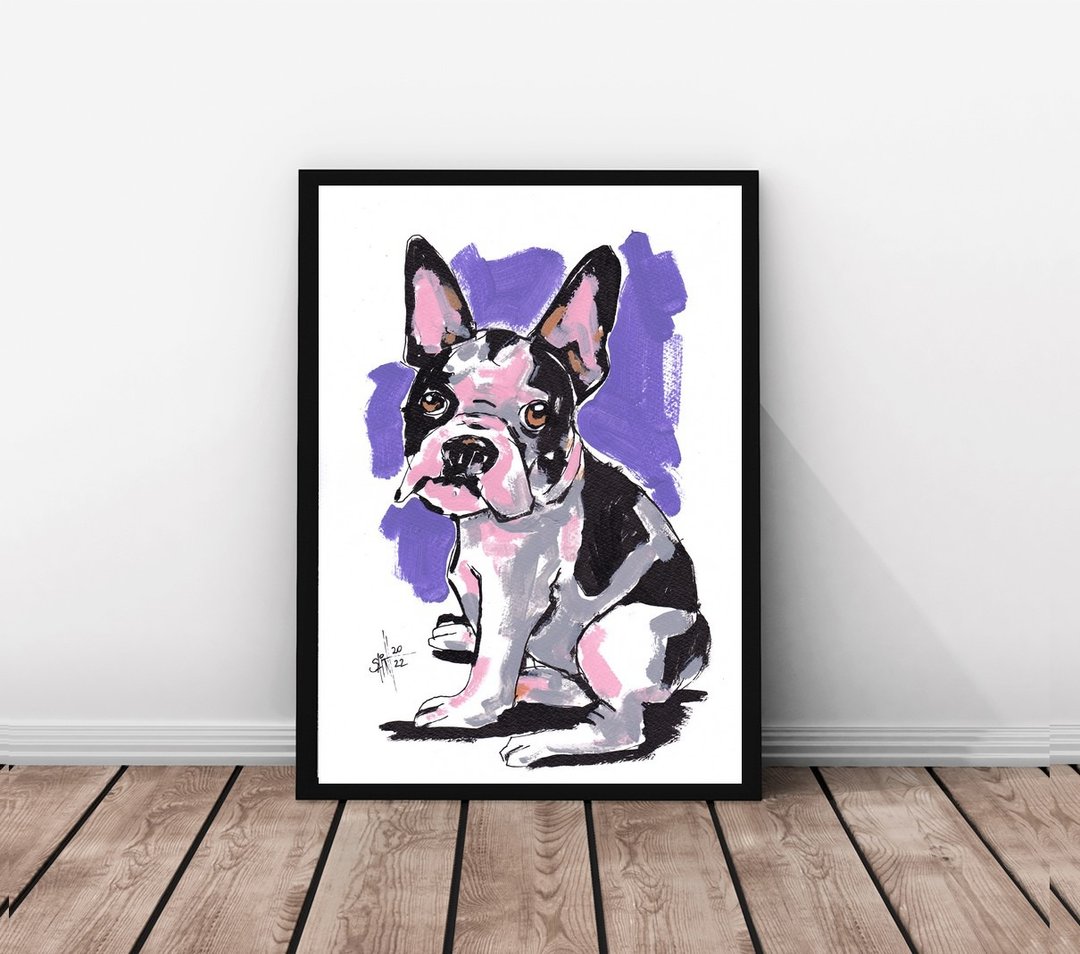 French bulldog dog painting original art, acrylic paints, paper - 墙贴/壁贴 - 纸 多色