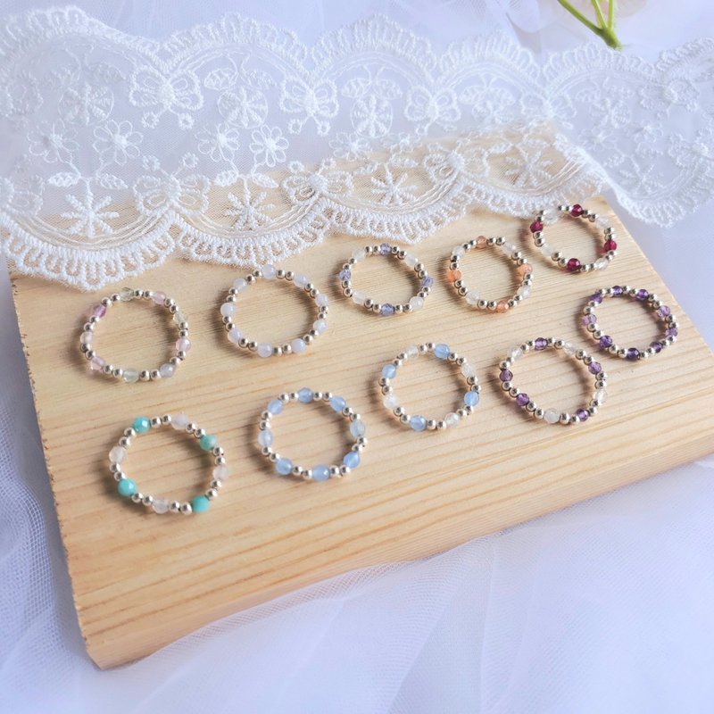 天然石弹性戒-紫水晶/丹泉石/海蓝宝/蓝砂石/纯银-可定制化宝石 - 戒指 - 半宝石 多色