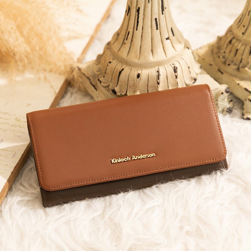 【金安德森】Velin 撞色经典压扣长夹-秋暮棕 - 皮夹/钱包 - 真皮 咖啡色