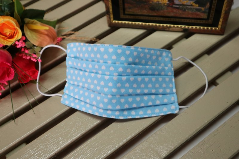 浅蓝爱心 四重纱立体环保口罩 可清洗 重复使用 (儿童~成人) - 口罩 - 棉．麻 蓝色