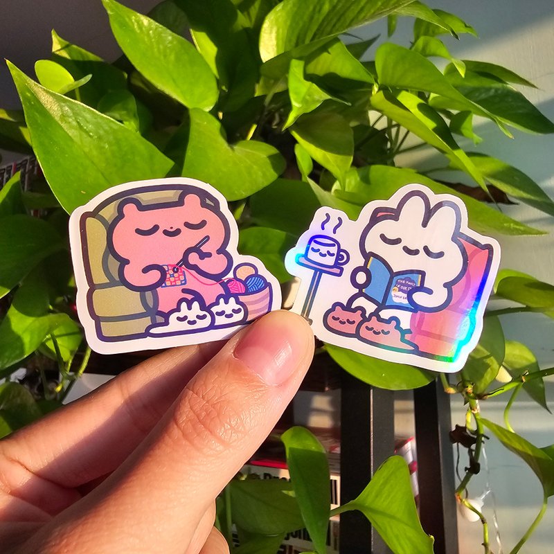 钩针熊 & 读书兔 层压贴纸 - 贴纸 - 纸 绿色
