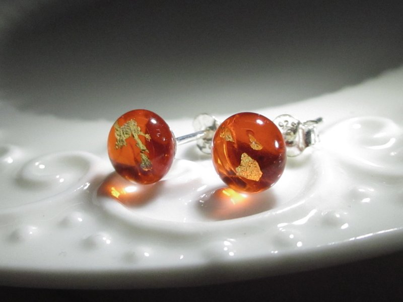 ×| 金箔系列 |× 琉璃耳环- STR热情橘-O型 - 耳环/耳夹 - 玻璃 橘色