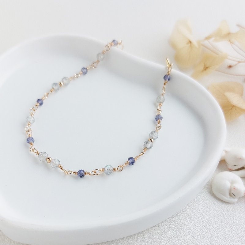 拉长石 + 堇青石 x 14KGF手链 - 手链/手环 - 水晶 灰色