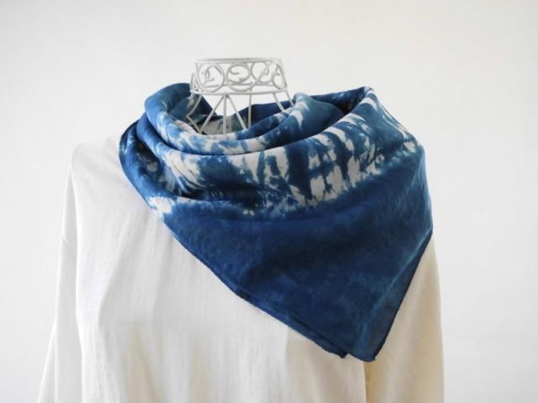 3_ Extra fine linen indigo dye bandana (natural indigo/tie dye) limited item - 其他 - 棉 蓝色