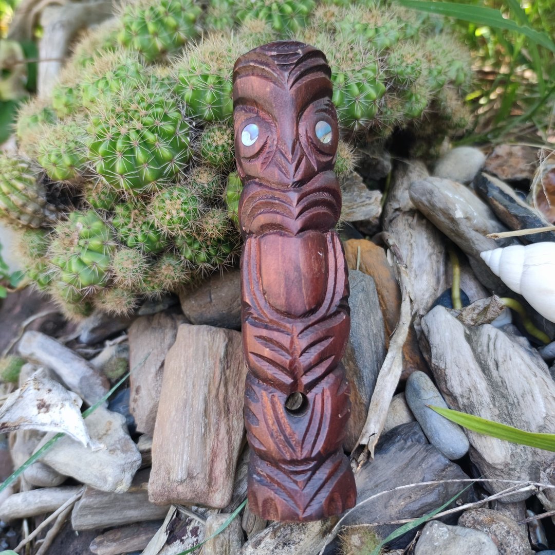 复古 Tiki 毛利木雕中世纪图腾雕像新西兰罕见 - 摆饰 - 木头 咖啡色