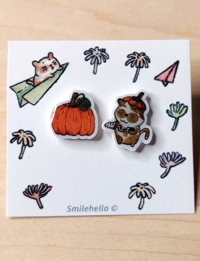 耳针/耳夹/耳环 手工制作 不理猫南瓜 - 一对 - 耳环/耳夹 - 其他材质 多色