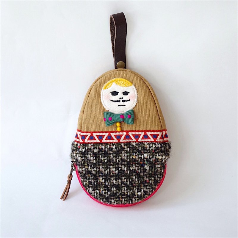 Of HAMAO wear wool pants mini pouch "camel canvas × black boucle" - 化妆包/杂物包 - 棉．麻 咖啡色