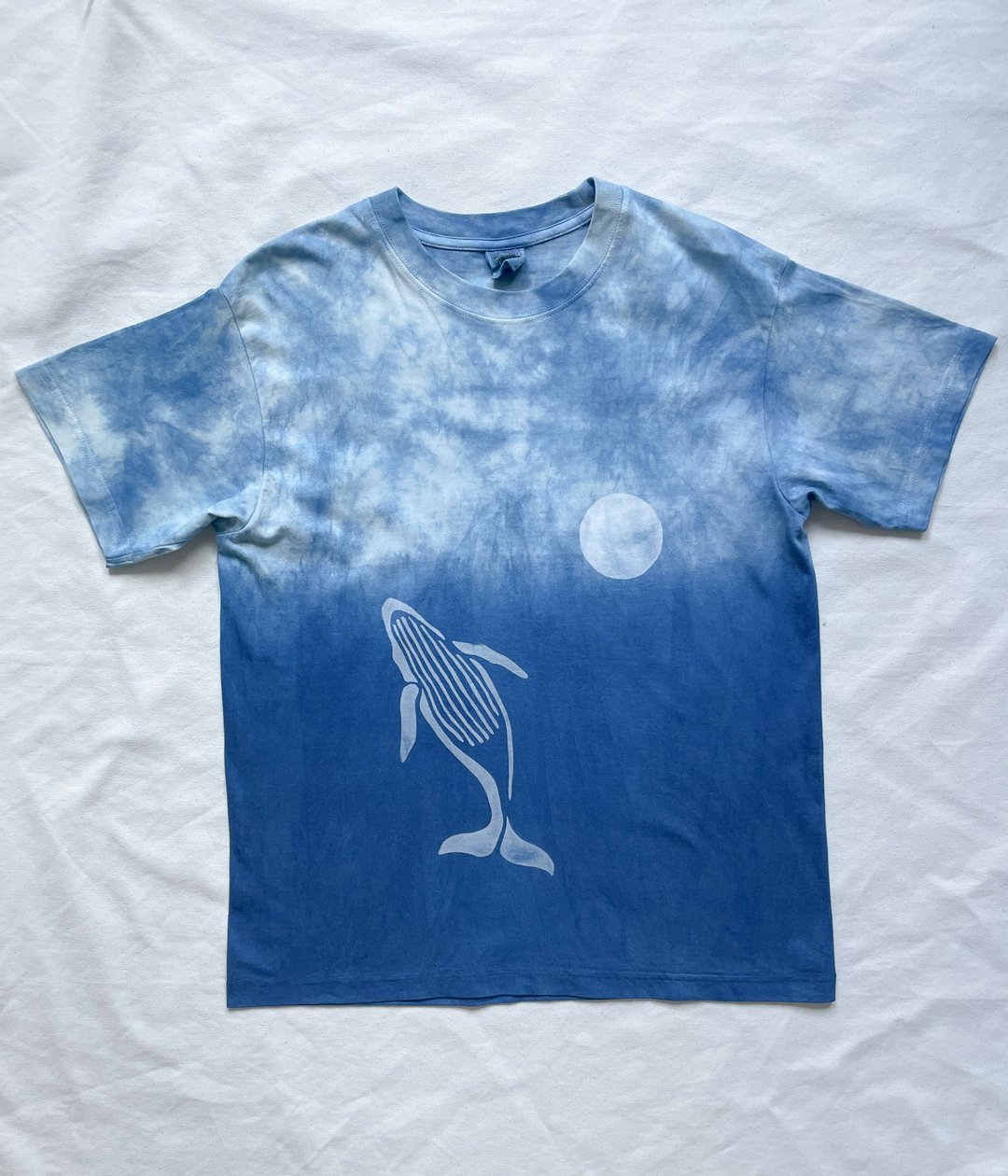 日本制 Whale Full moon TEE 鲸 满月 organic cotton 有机棉 Japanblue 蓝染 aizome - 女装 T 恤 - 棉 蓝色