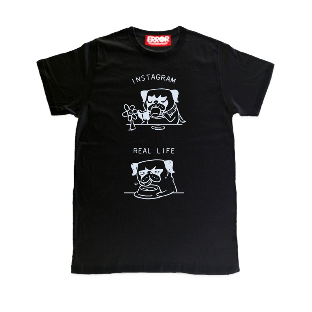PUG Life • Instagram Vs Real life • Unisex T-shirt - 男装上衣/T 恤 - 棉 黑色