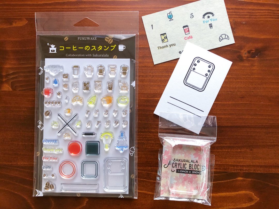 [Rectangular block set] Coffee / 54 types of clear stamp/ Fukuwake stamp - 印章/印台 - 其他材质 白色