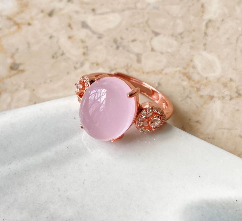 粉玉随玫瑰金925纯银戒指裸石宝石轻珠宝半宝石 - 戒指 - 宝石 粉红色