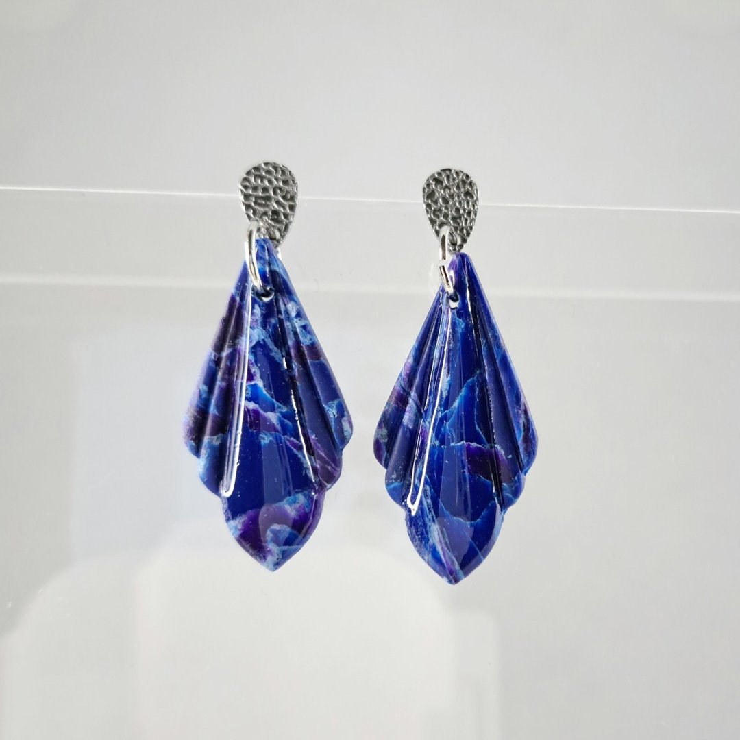 Polymer clay earrings - 耳环/耳夹 - 塑料 蓝色