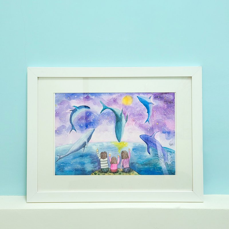 夜赏 手绘 水彩画 四开 含框 - 海报/装饰画/版画 - 其他材质 白色