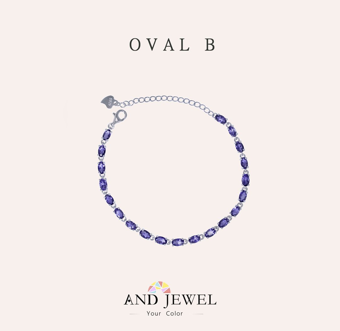 安珠 堇青石 蓝色 椭圆 3*5mm 手链 和谐系列 Oval B 宝石银饰 AND - 手链/手环 - 银 蓝色