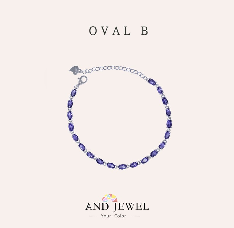 安珠 堇青石 蓝色 椭圆 3*5mm手链 和谐系列 Oval B 宝石银饰 AND - 手链/手环 - 银 蓝色