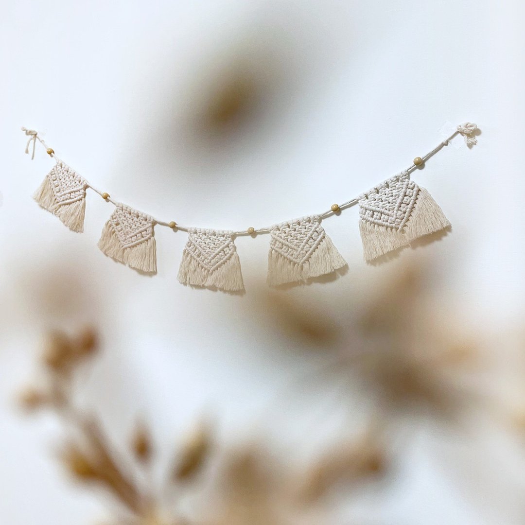 macrame 编织 木珠挂旗/拉旗/拉条 露营 - 摆饰 - 棉 白色