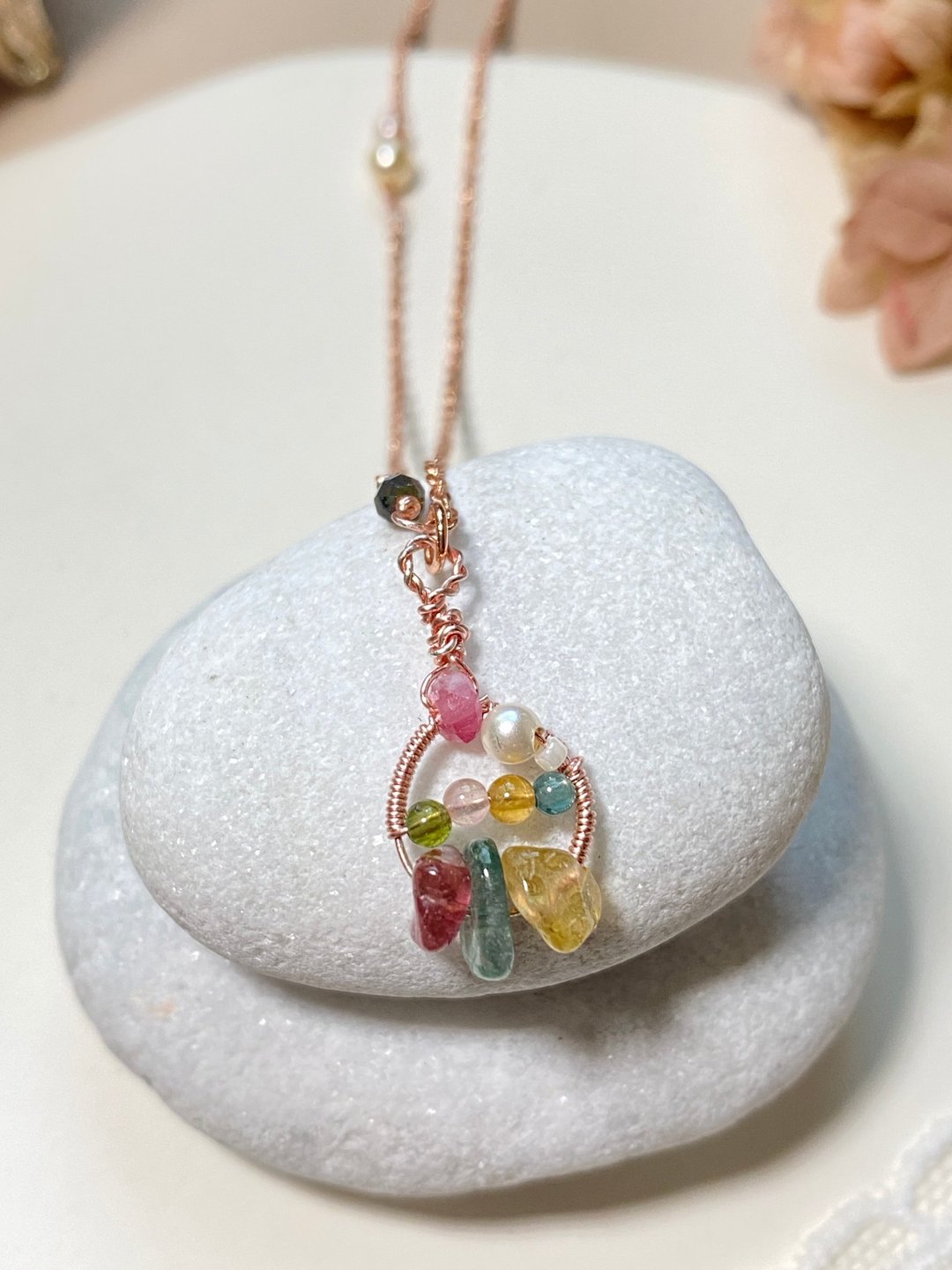 十月诞生石  碧玺造型设计项链 莫兰迪风格款式 - 项链 - 宝石 多色
