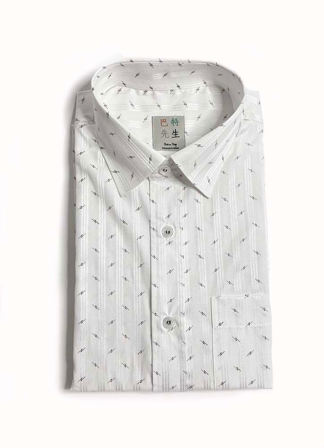 闪电 短/长袖 手工衬衫 Shirt - 男装衬衫 - 棉 白色