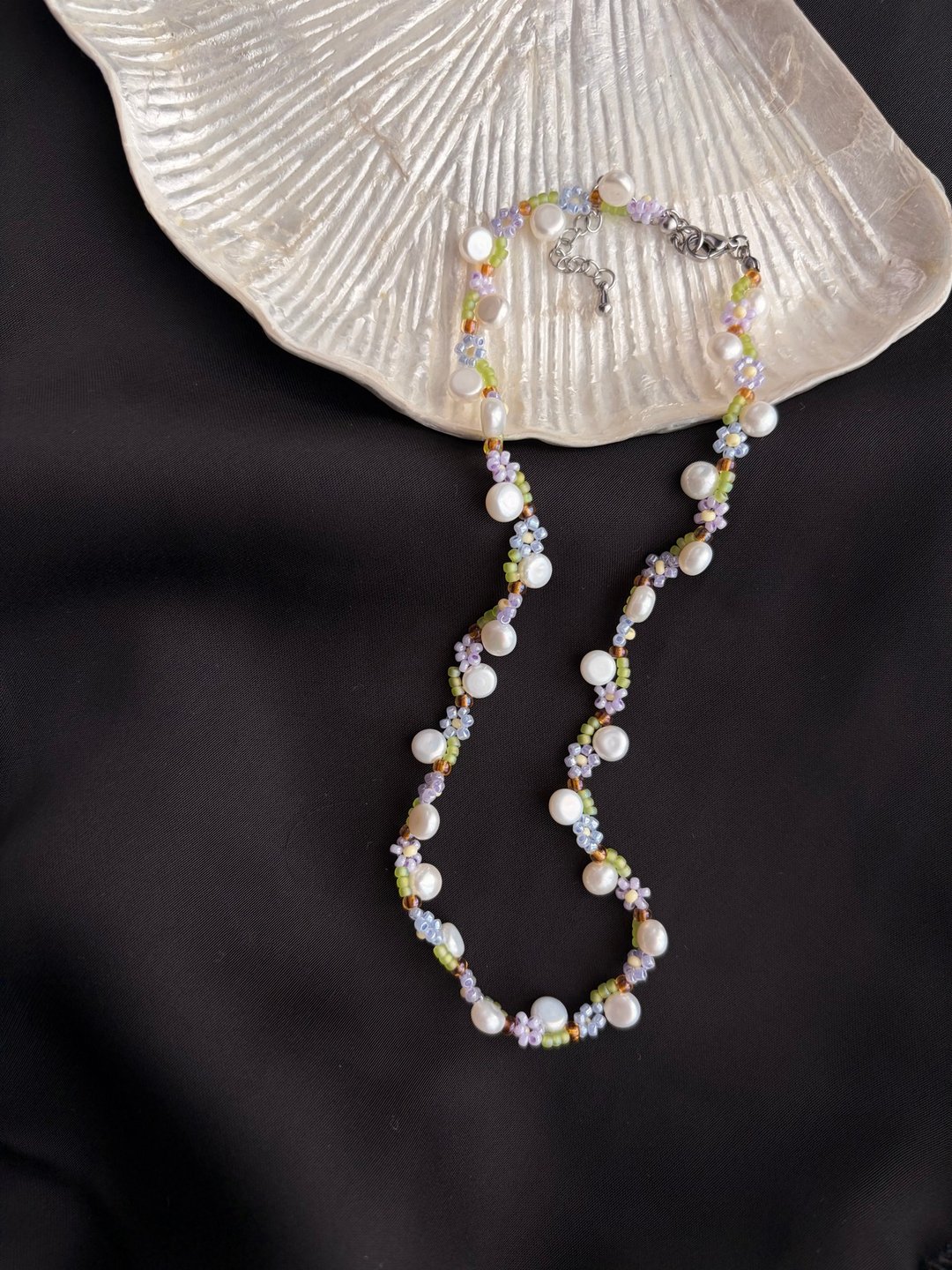 独家设计 繁花珍珠项链 花嫁 嫁纱 串珠 淡水珍珠 花朵 珍珠项链 - 项链 - 珍珠 白色