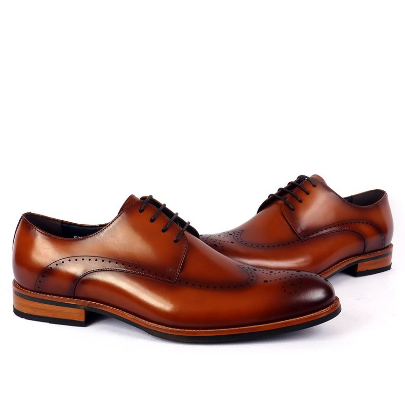 sixlips英伦摩登渲染雕花德比鞋 棕 - 男款皮鞋 - 真皮 咖啡色