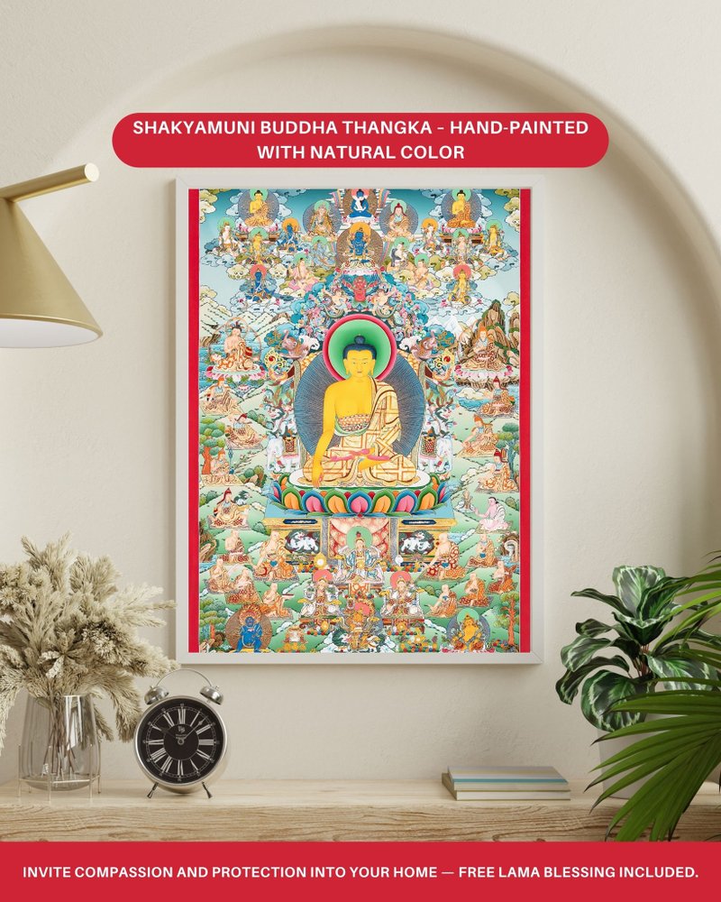 释迦牟尼佛唐卡 | 西藏艺术 促进启蒙与宁静 - 墙贴/壁贴 - 其他材质 多色