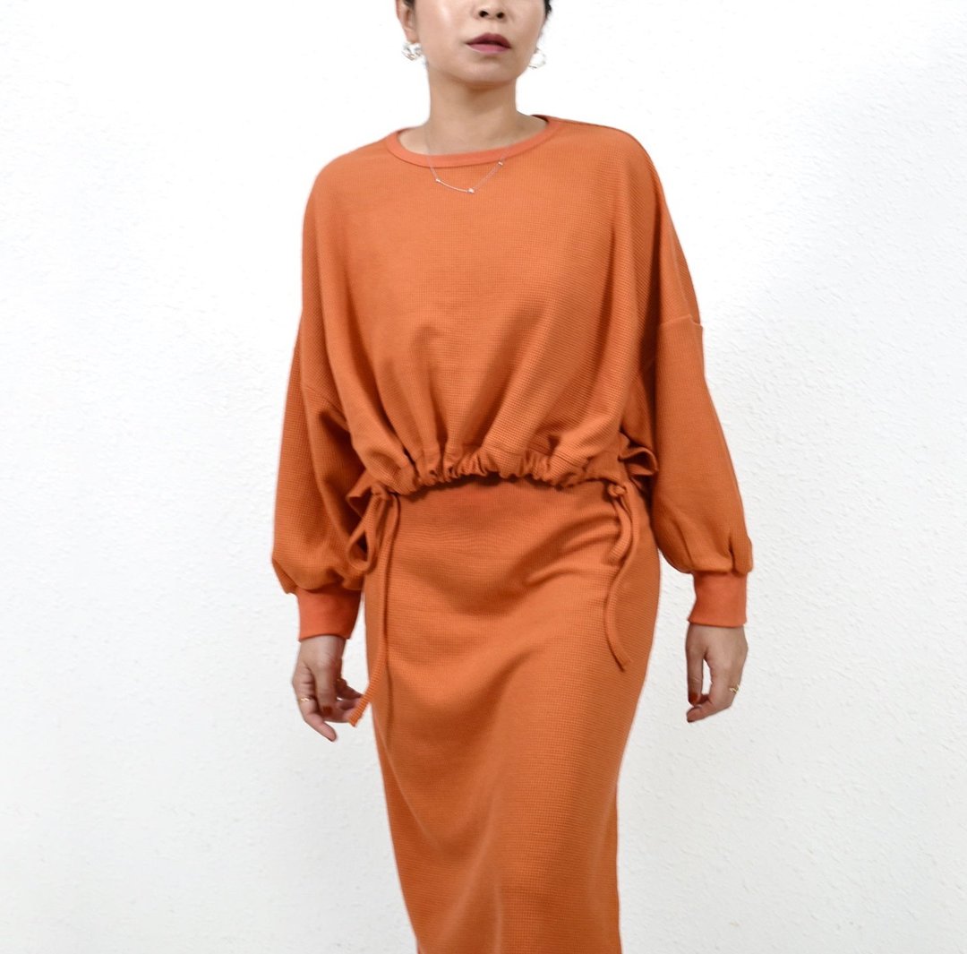 WAFFLE SWEATSHIRT 深橘色 窝夫格针织 高端休闲卫衣 - 女装上衣 - 棉．麻 橘色