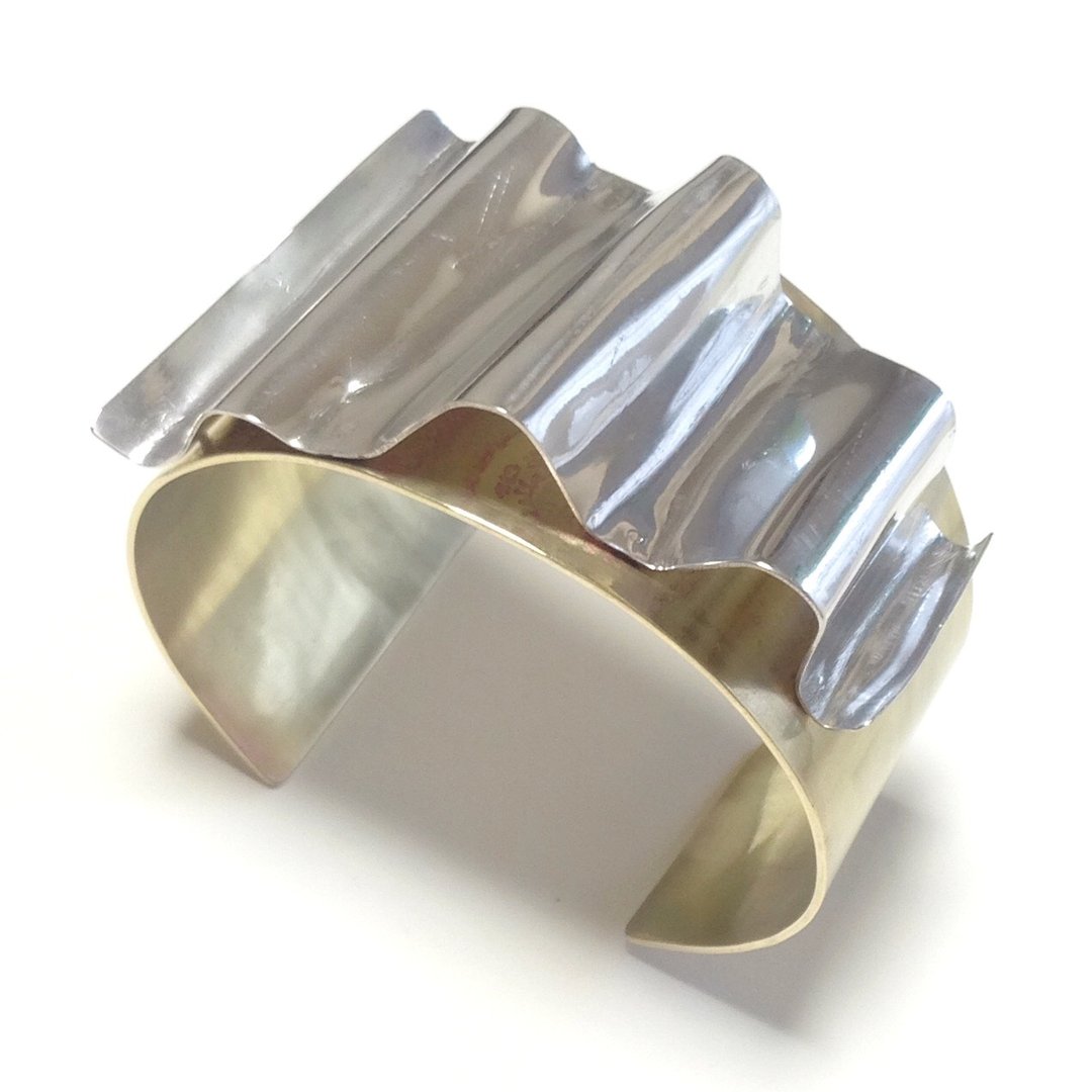 [Orders] production bangle / Gold & Silver drape wide variation design <unisex> S-LL size - 手链/手环 - 其他金属 金色