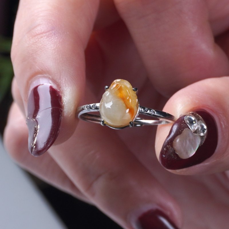 【招财神兽】冰飘黄翡貔貅戒指 925纯银 | 天然缅甸A货翡翠 |送礼 - 戒指 - 玉石 多色