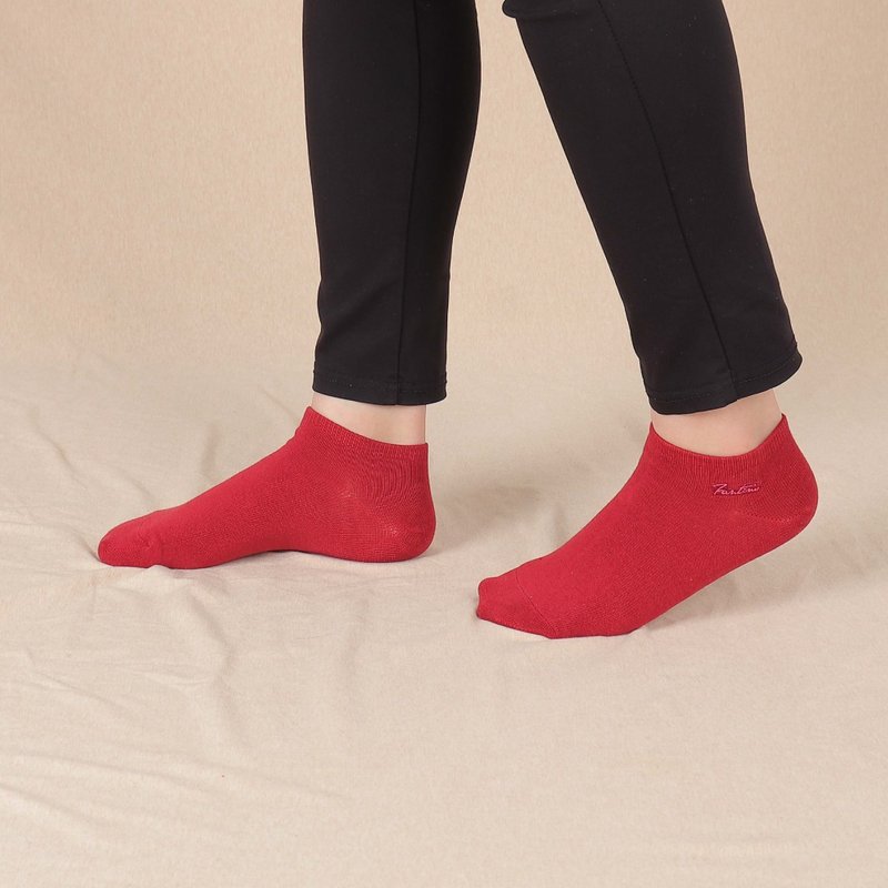 胶原蛋白抗菌除臭袜(单色款)复古红/毕业 - 袜子 - 棉．麻 红色