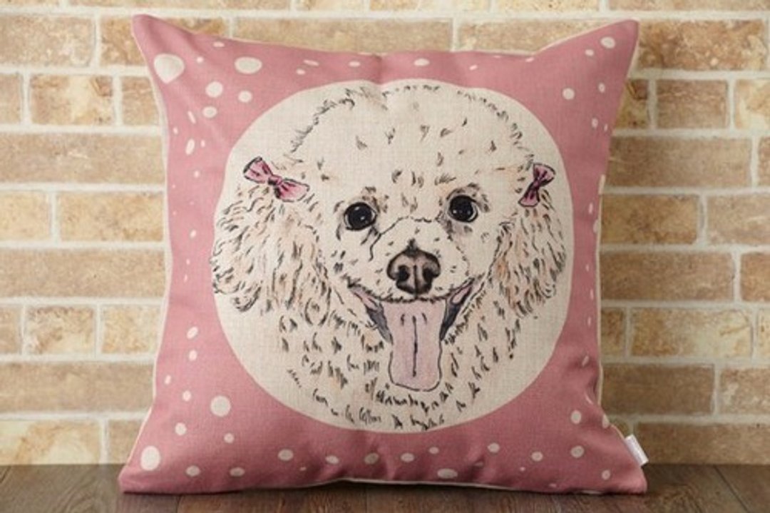Cushion cover 45 × 45cm Scandinavian pattern poodle Natural Linen pet jubileecushiondr010 - 摆饰 - 棉 