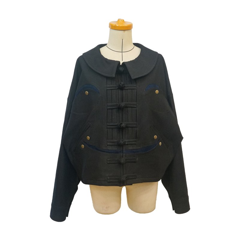 Aman No.119 笑弥勒牛仔盘扣外套 黑 - 女装休闲/机能外套 - 其他材质 