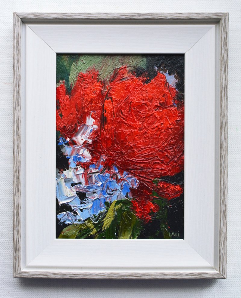 红牡丹原创油画现代绘画当代花卉艺术 20x15 厘米 - 插画/绘画/写字 - 其他材质 红色