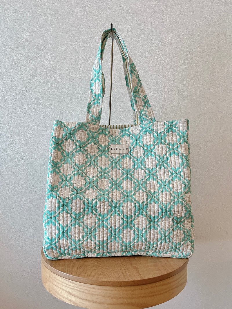 Quilting tote bag #blue - 手提包/手提袋 - 棉．麻 蓝色