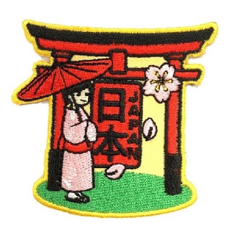 日本Q版 鸟居 皮夹 皮包 手机 刺绣贴布 电绣贴 背胶补丁标熨烫刺 - 徽章/别针 - 绣线 多色