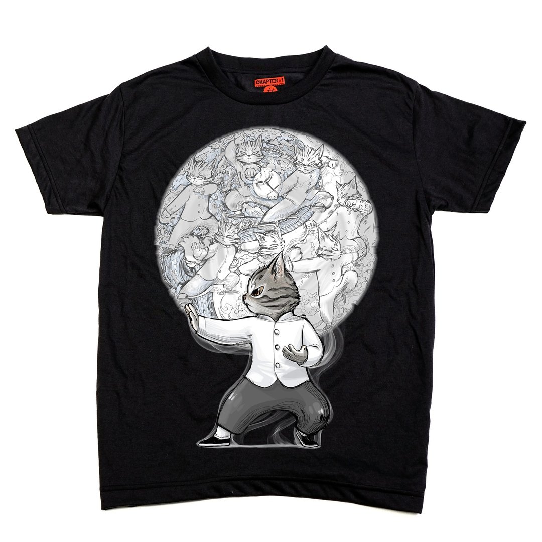 功夫猫 T-shirt，材质柔软，穿着舒适，男女皆宜。 - 男装上衣/T 恤 - 棉 黑色