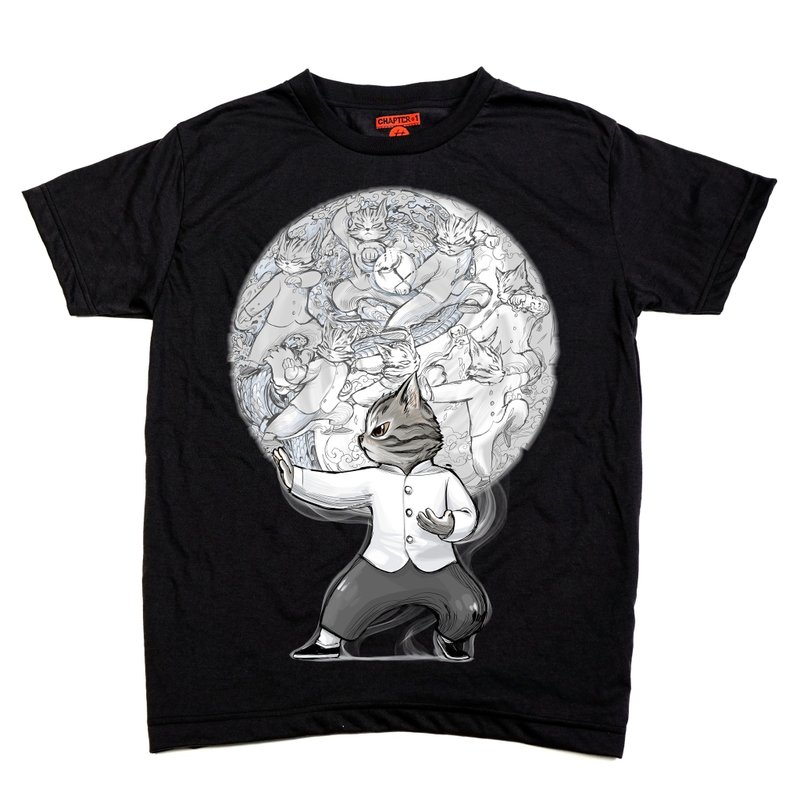 Kungfu cat Chapter One T-shirt male female unisex comfortable soften - 男装上衣/T 恤 - 棉．麻 黑色