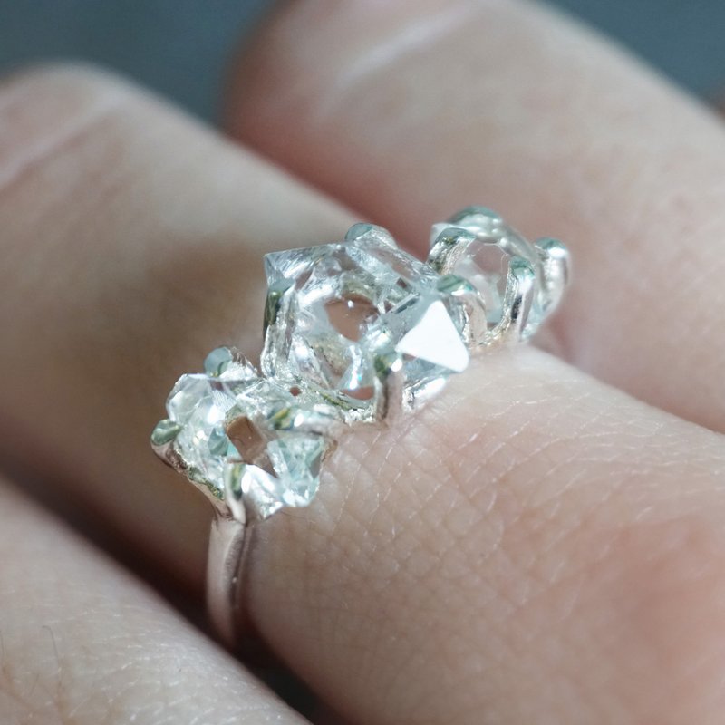闪灵钻三步戒指 Herkimer Diamond Trio 925纯银 - 戒指 - 其他金属 银色