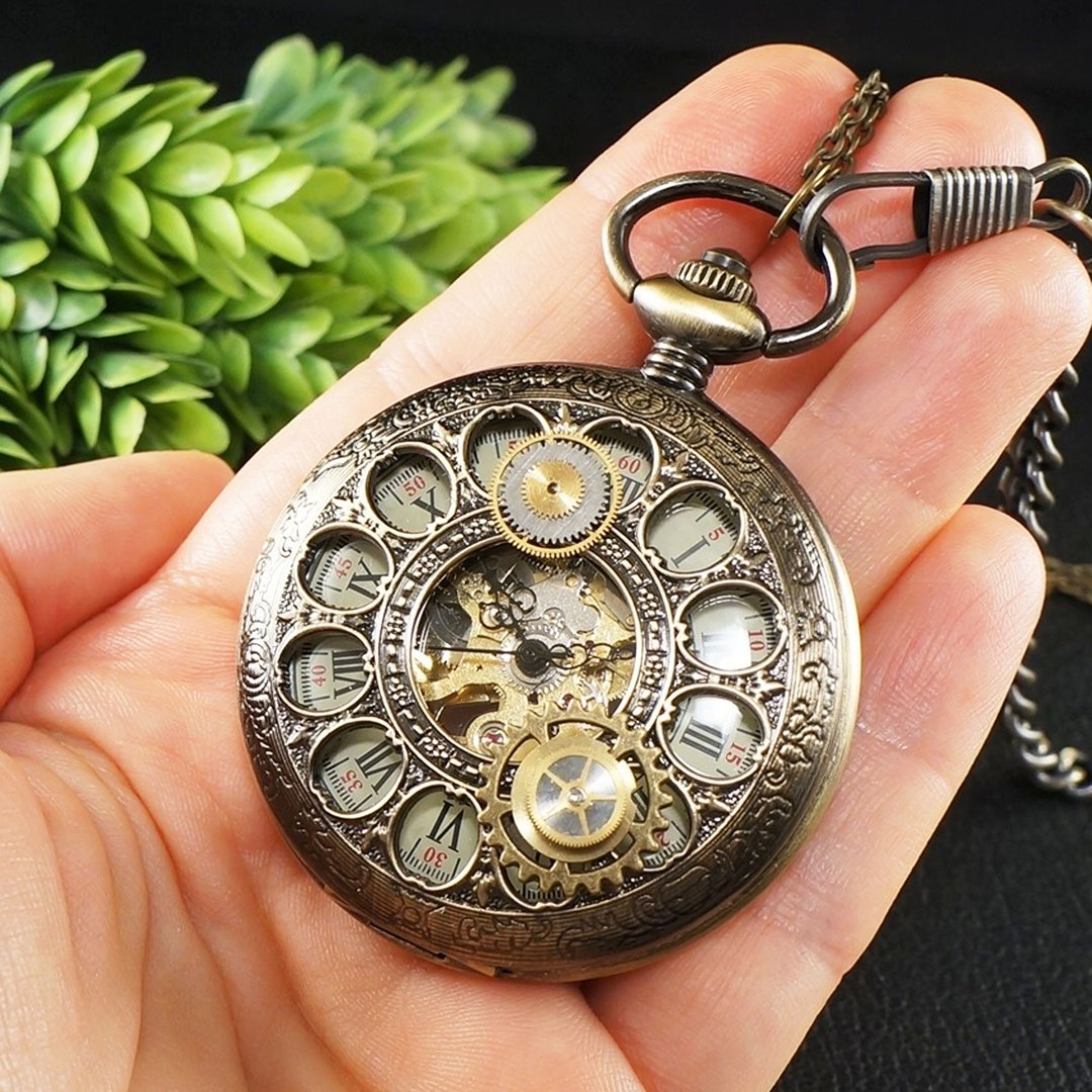 Mechanical Pocket Watch Pendant Steampunk Necklace Watch Gears Jewelry Accessory - 男表/中性表 - 其他金属 金色