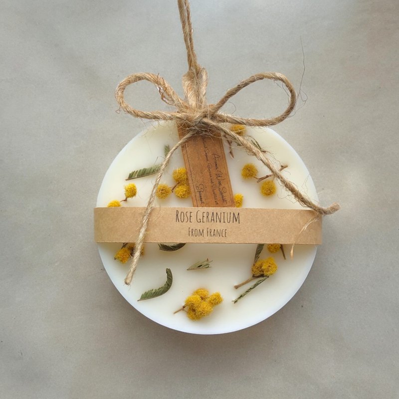 芳香蜡香囊 - 含羞草 带有含羞草图案的可爱圆形香囊 - 香薰/精油/线香 - 蜡 黄色