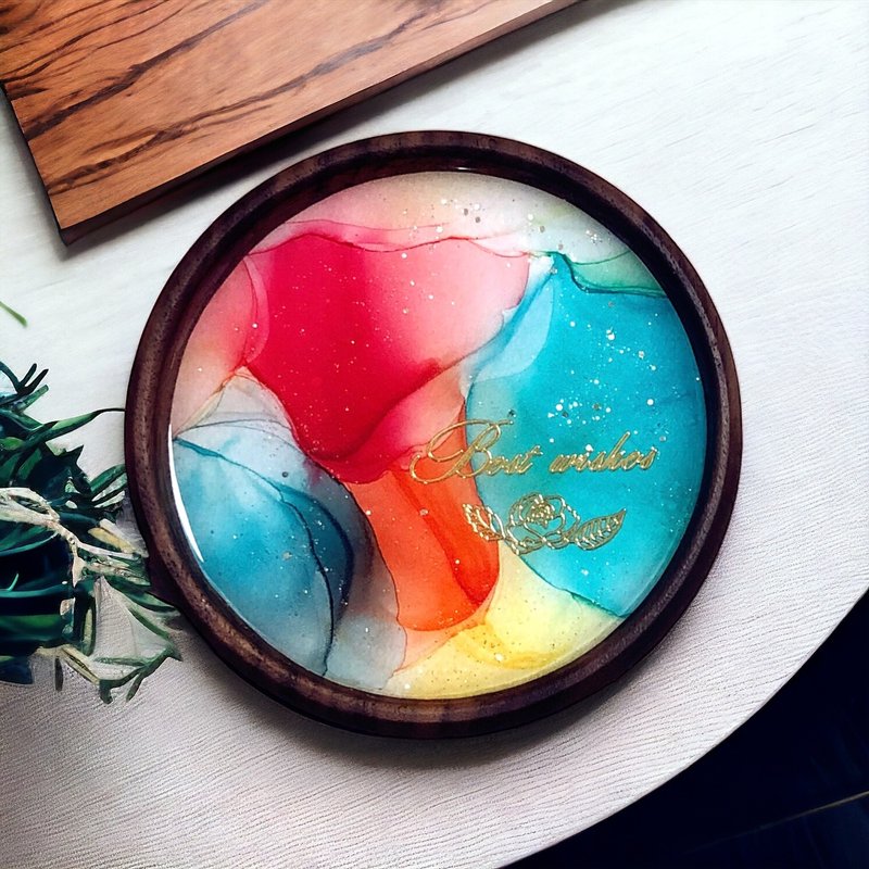 酒精墨水艺术优质胡桃木杯垫 - Best Wishes (B) - 摆饰 - 其他材质 多色